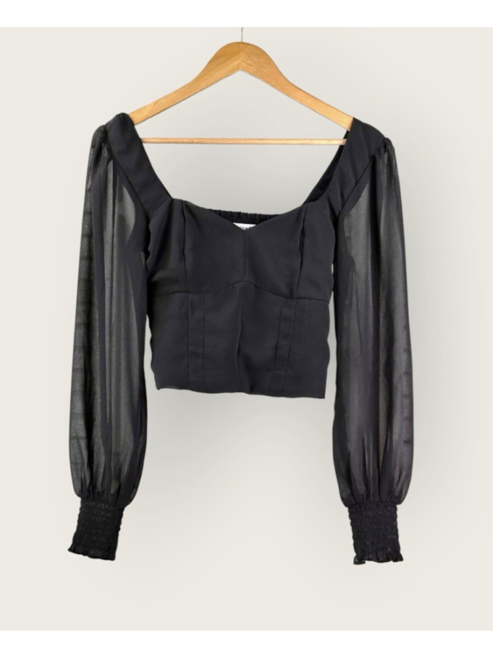 Abercrombie & Fitch Black Long Sleeve Square Neck Crop Top Whimsigoth Small